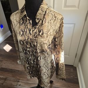⭐️Dear John Tan and Black Snakeskin Patterned Blouse NWT